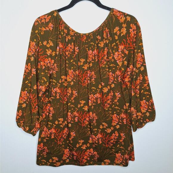 Garnet Hill Gathered Knit Artist Tee Top Medium Tencel Lyocell Forest Boho Leaf - Picture 7 of 8